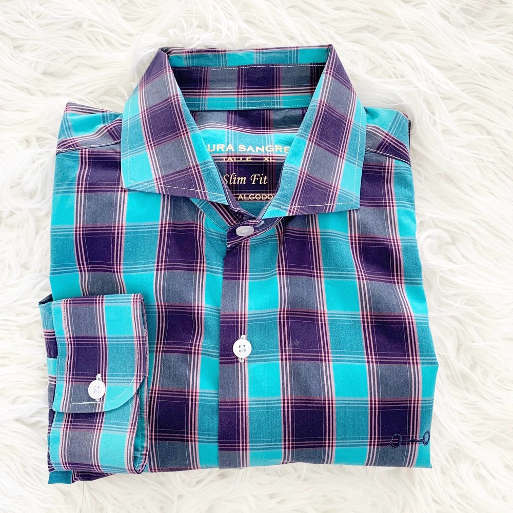 PURA SANGRE Slim Fit Plaid Shirt XL